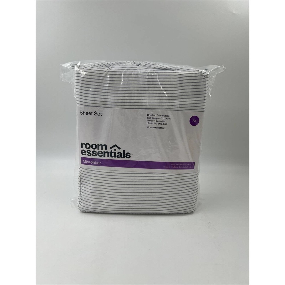 Room Essentials Printed Microfiber White & Gray Striped Full Sized Sheet Set - Picture 5 of 5